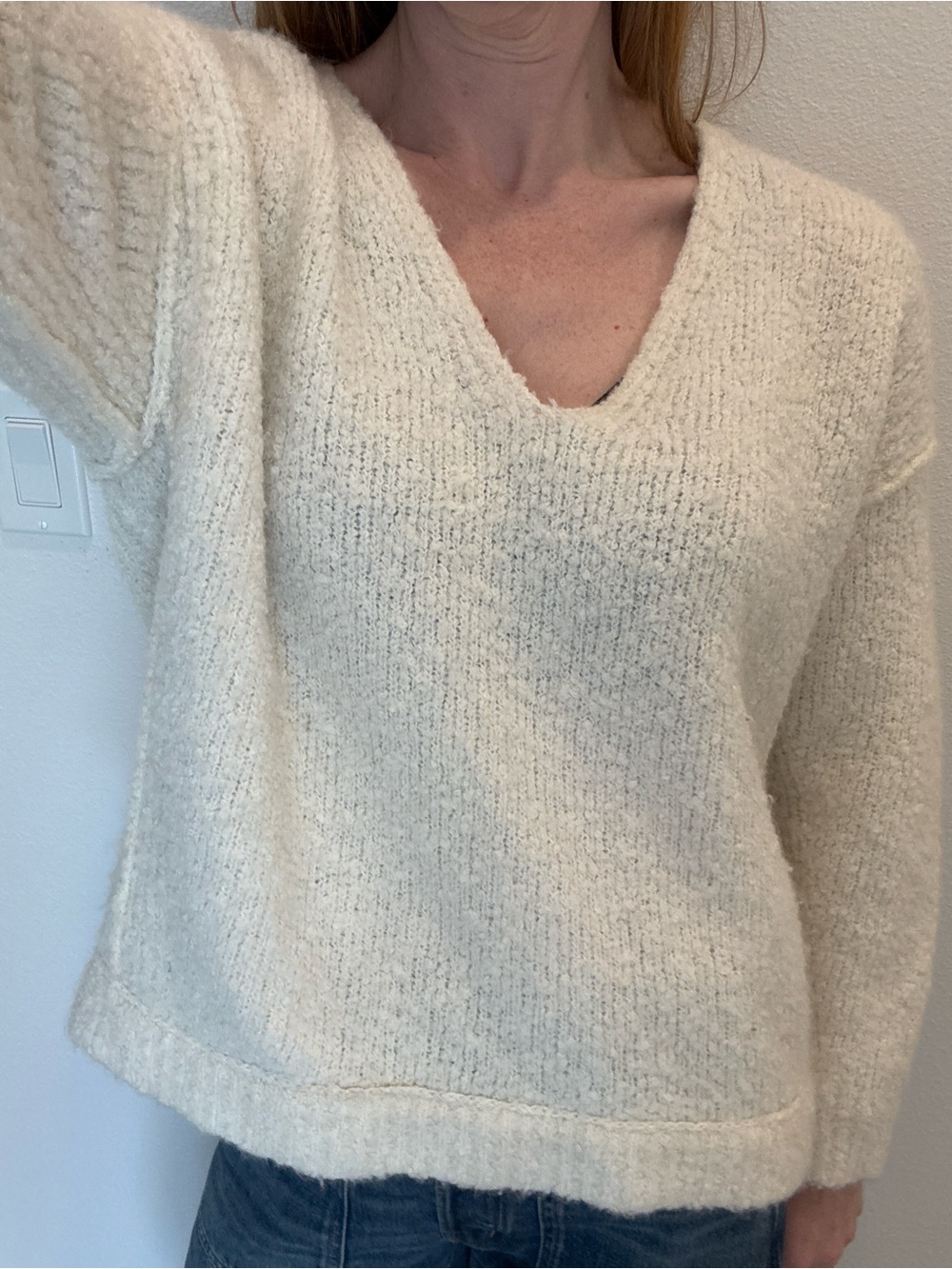 Free People Cream Boucle Sweater XS Oversized Chunky Knit Cozy Slouchy Pullover